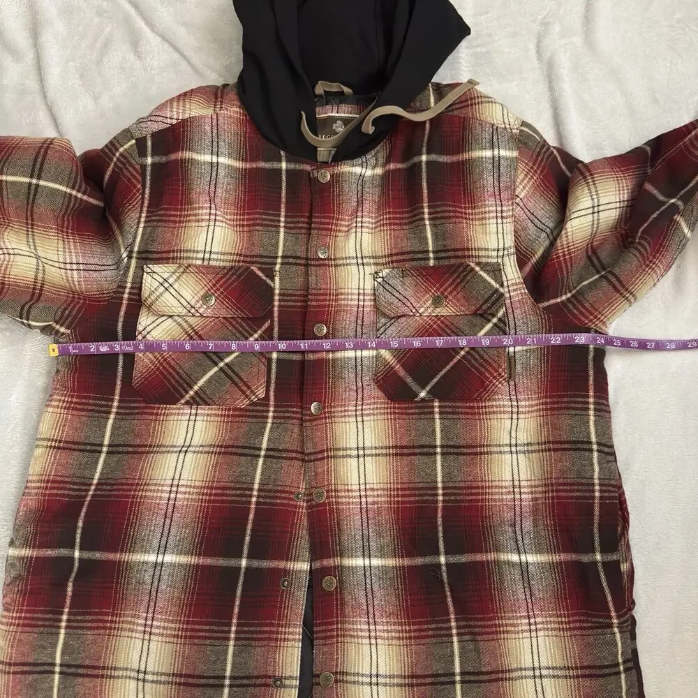 Legendary Whitetails Men’s XL Plaid Hooded Flannel Shirt Jacket Quilted Lined